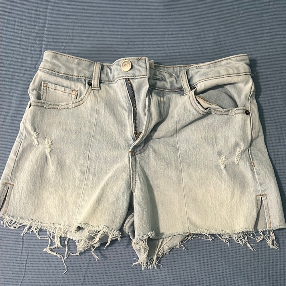 Light Blue Distressed Denim Shorts